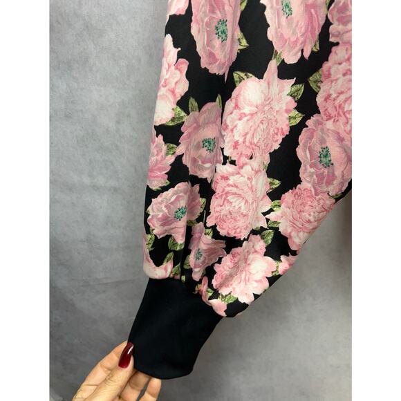 Zara Womens Jacket Full Zip Up Roses Flower Print Elastic Waist Jacket Size L - Picture 7 of 8